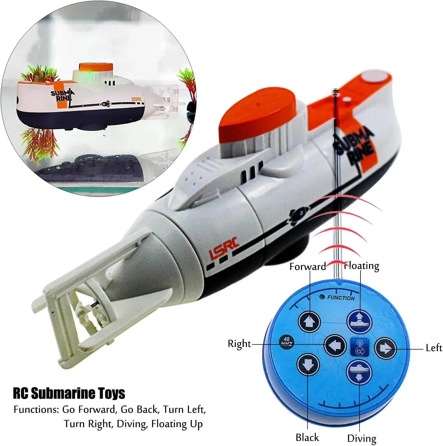 

Mini RC Submarine Electric Remote Control Boat Waterproof Diving Toy Simulation Model for Kids Boys Girls Children's Day Gift