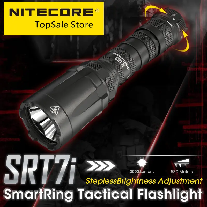 NITECORE SRT7i 3000LMs 5000mAh Battery USB-C Rechargeable Tactical Flashlight SmartRing Brightness Adjustment Troch STROBE READY