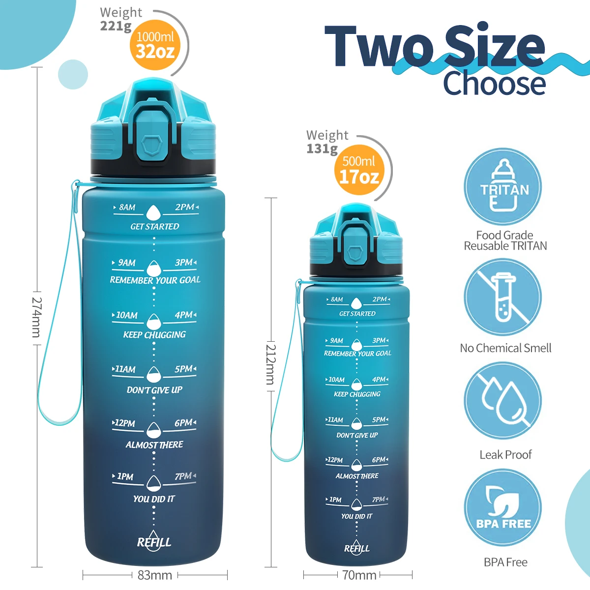 NEW Summer 500ML Sports Water Bottle Tritan Portable Leak-proof BPA-free Drinking Bottle For Kids Protein Shaker Bottle Gourds