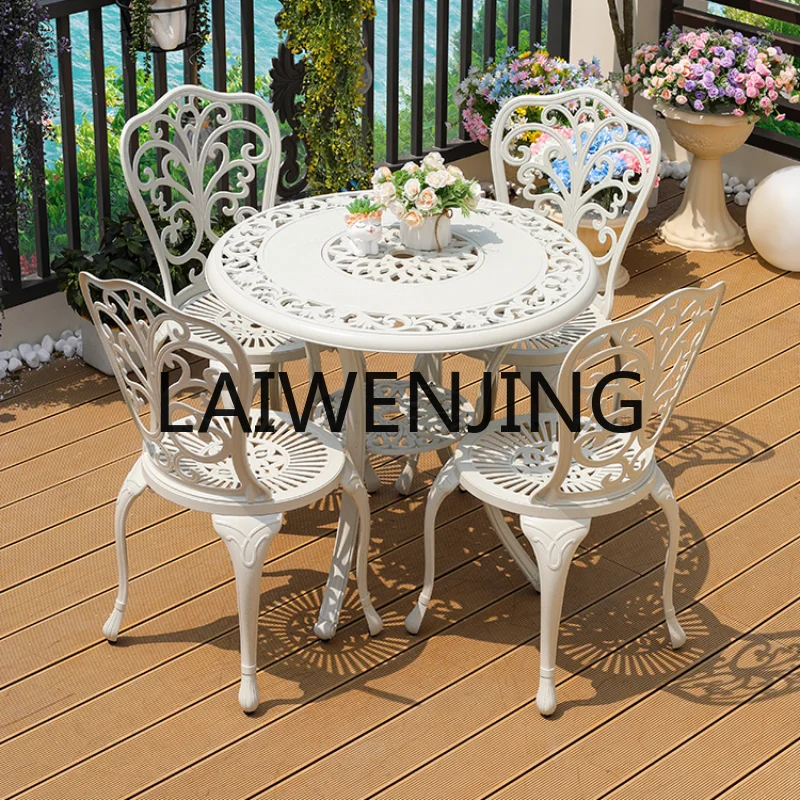 

Outdoor Desk-Chair White Cast Aluminum Combination Outdoor Balcony Courtyard Garden Balcony Table and Chair Suit