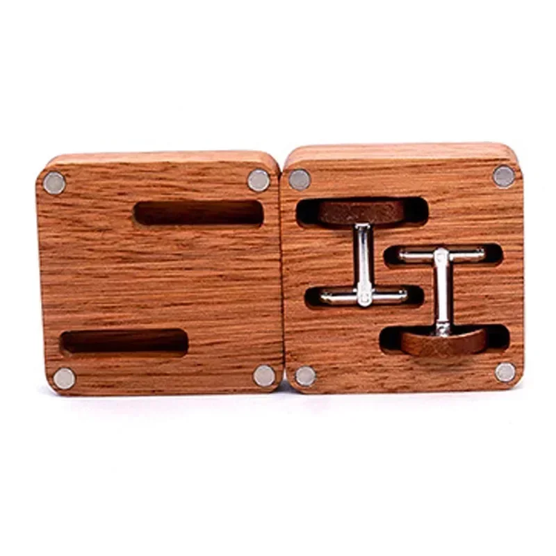 Personalized Magnetic Wooden Cufflinks Box Gift  for Men’s Fashion Solid Wood Wedding Anniversary