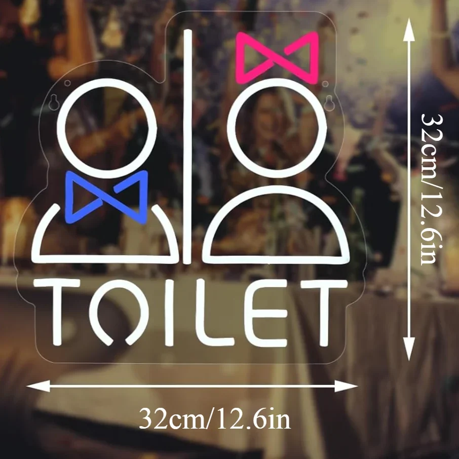 Toilet Neon Sign Restroom LED Wall Art USB Powered Lamp Men Women Bow Tie Decor Bar Cafe Shop Aesthetic Hanging Light