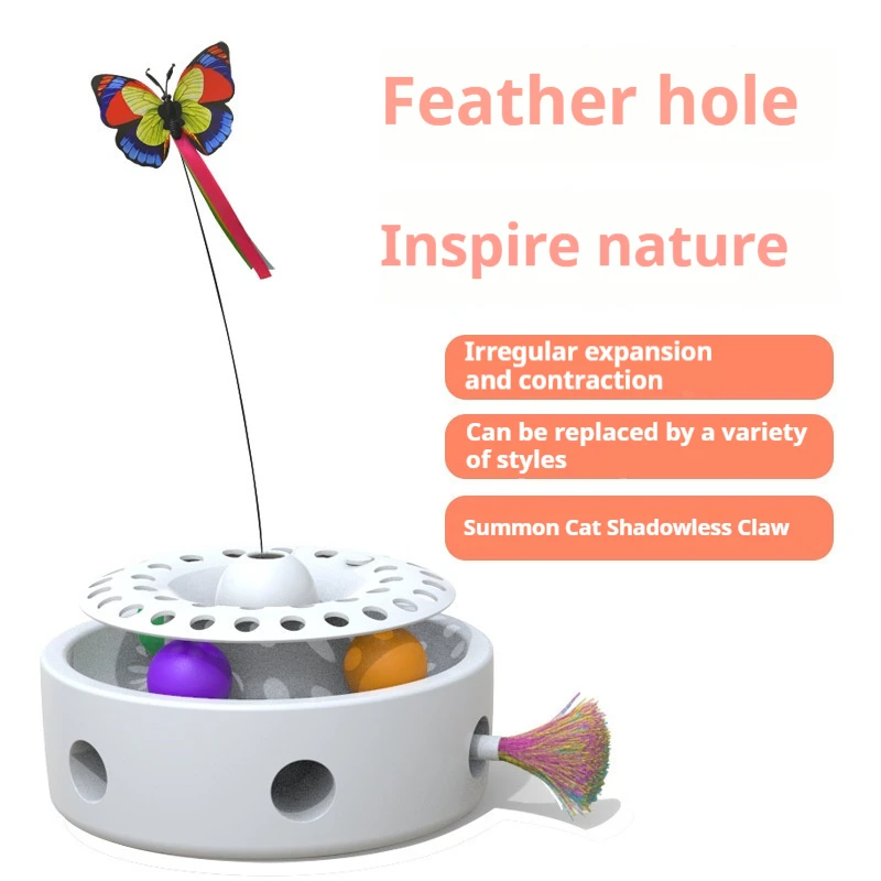 

Butterfly Smart Cat Toy 3-in-1 Electric Rotator with Auto Feather Teaser & Peek-a-Feather Game Self-Play Interactive Kitten Toys
