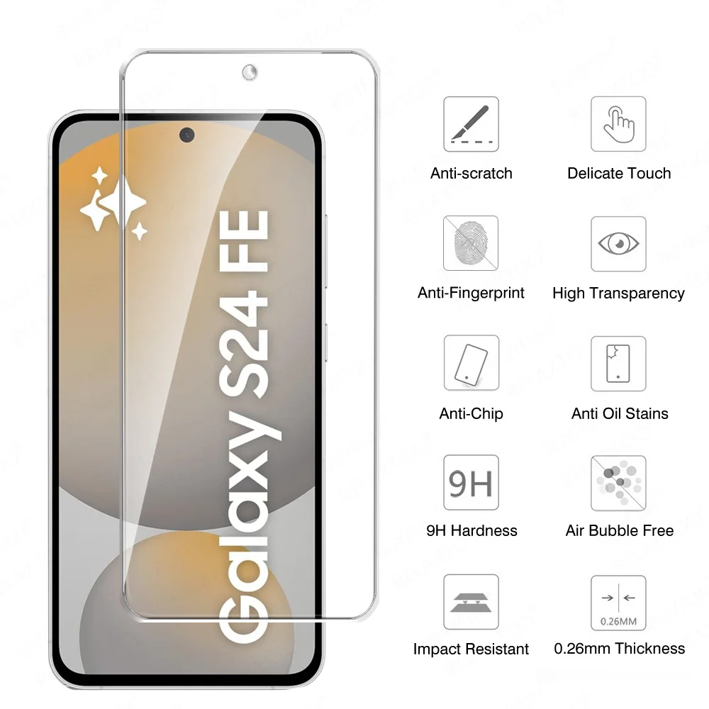 1/2Pcs Tempered Glass Full Cover For Samsung Galaxy S24 S25 FE Screen Protector Samsung S23 FE S24FE S23FE S25FE 5G Crystal Mica