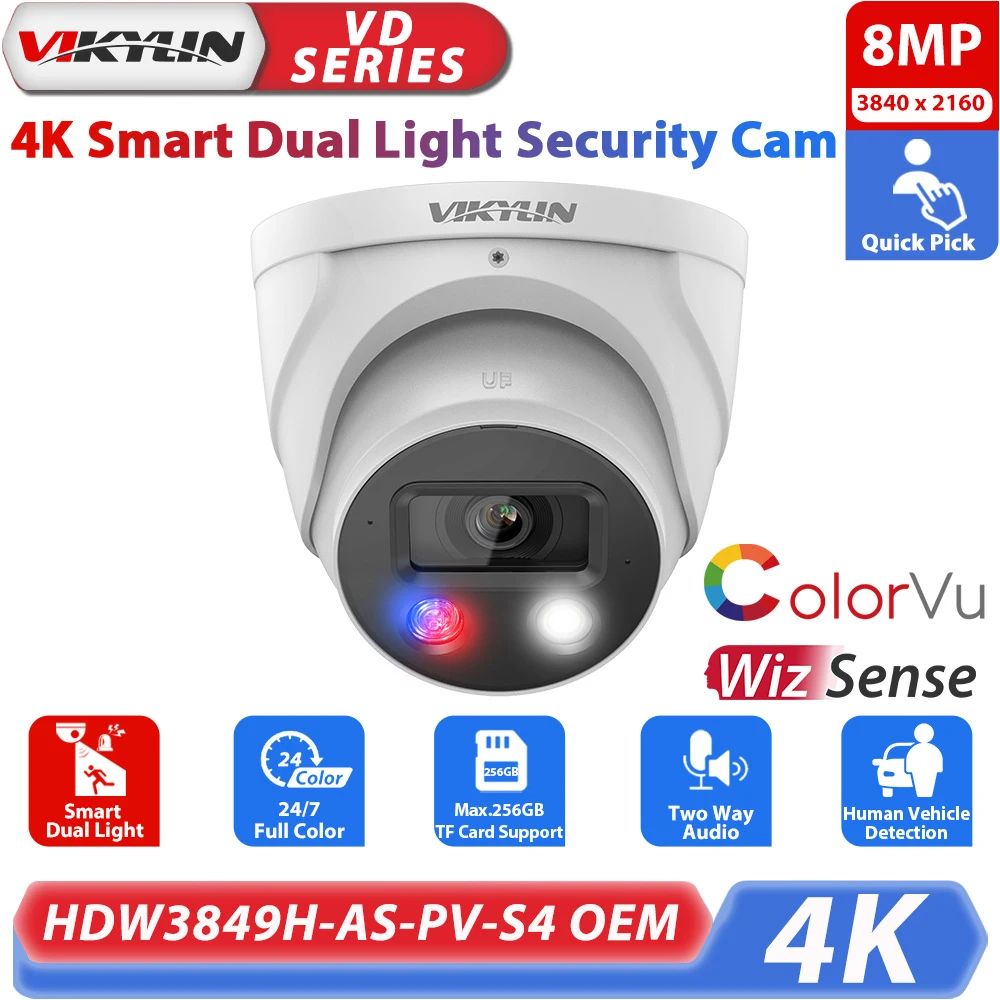 Vikylin for Dahua 8MP IP Camera Smart Dual Light Tioc Active Deterrence WizSense Outdoor CCTV Surveillance POE Security Camera