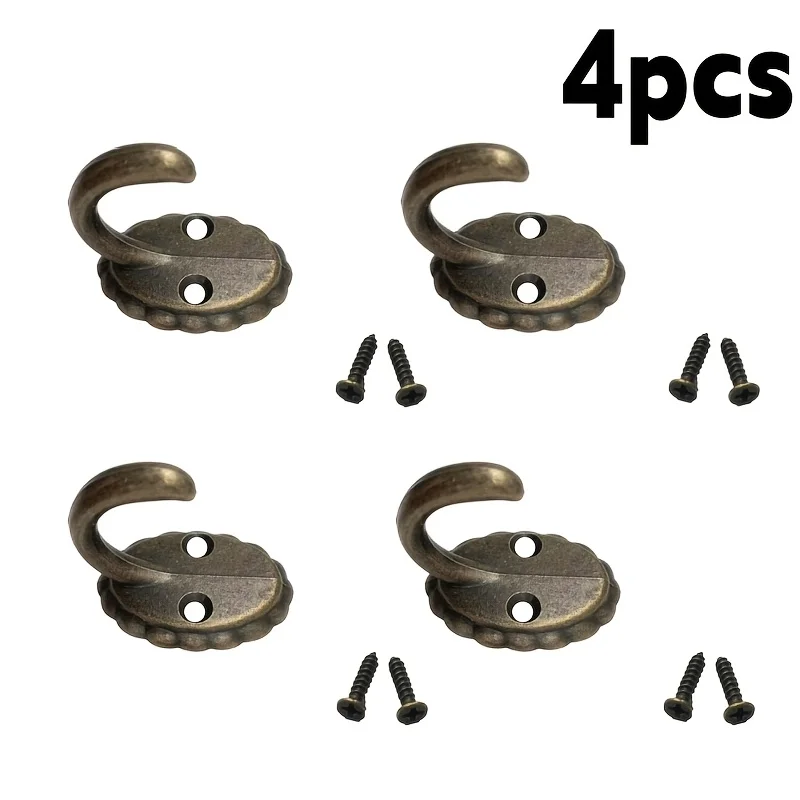 4 pieces of new Chinese-style antique copper alloy wall-mounted clothes hangers with decorative hooks and included screws