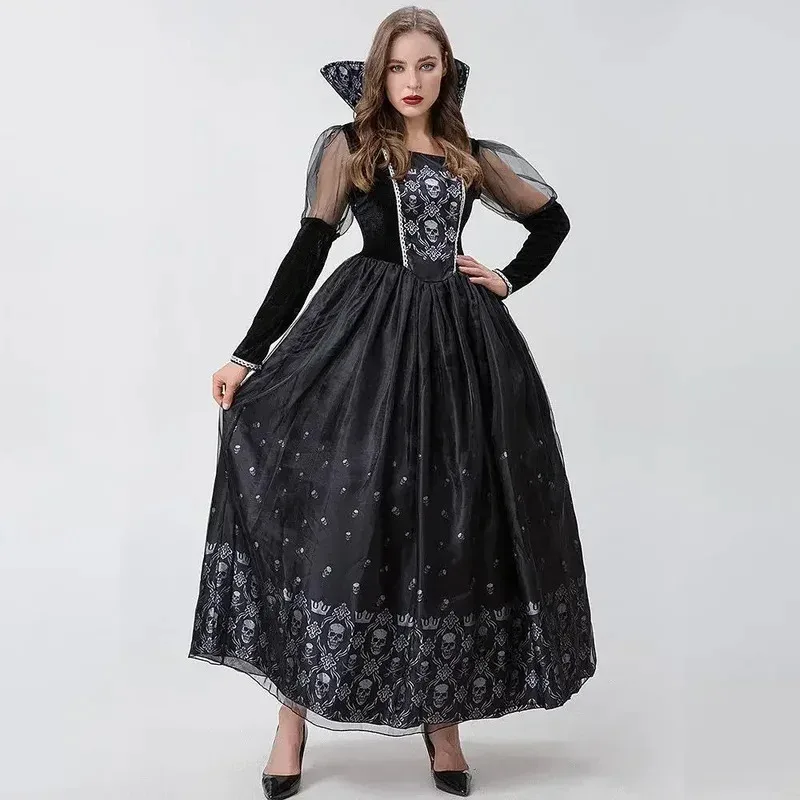 Halloween Cosplay Vampire Medieval Court Queen Party Skeleton Ghost Costume