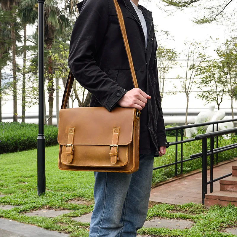 Classic Design Leather Shoulder Bag Vintage Crossbody Bag Men Male Boy School Bag Hot Selling Sling Bag For A4 Books