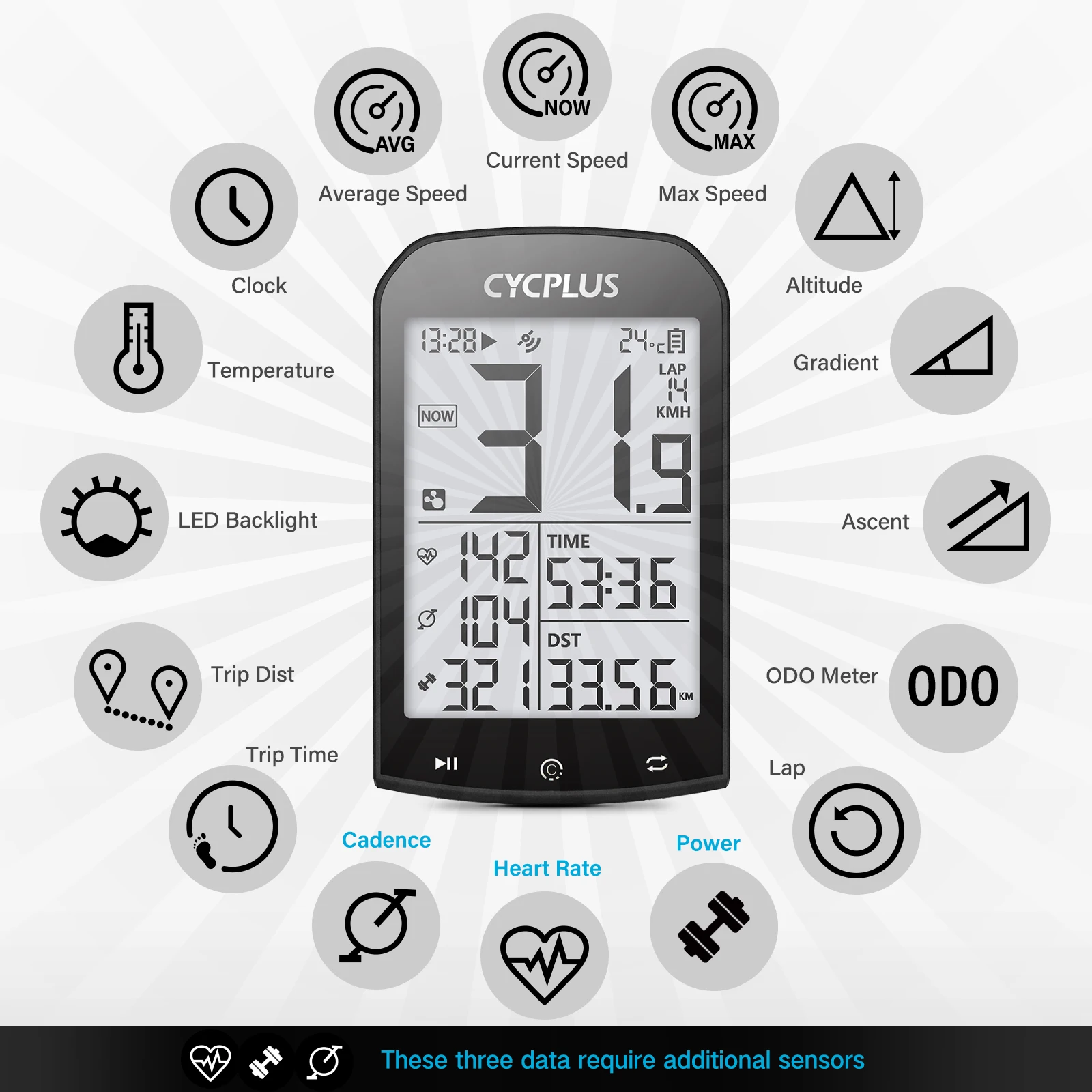 CYCPLUS-GPS Velocímetro De Bicicleta, M1 Computador De Ciclismo, Bicicleta Odômetro, Bluetooth 4.0, ANT Além disso IPX6, Acessórios De Bicicleta