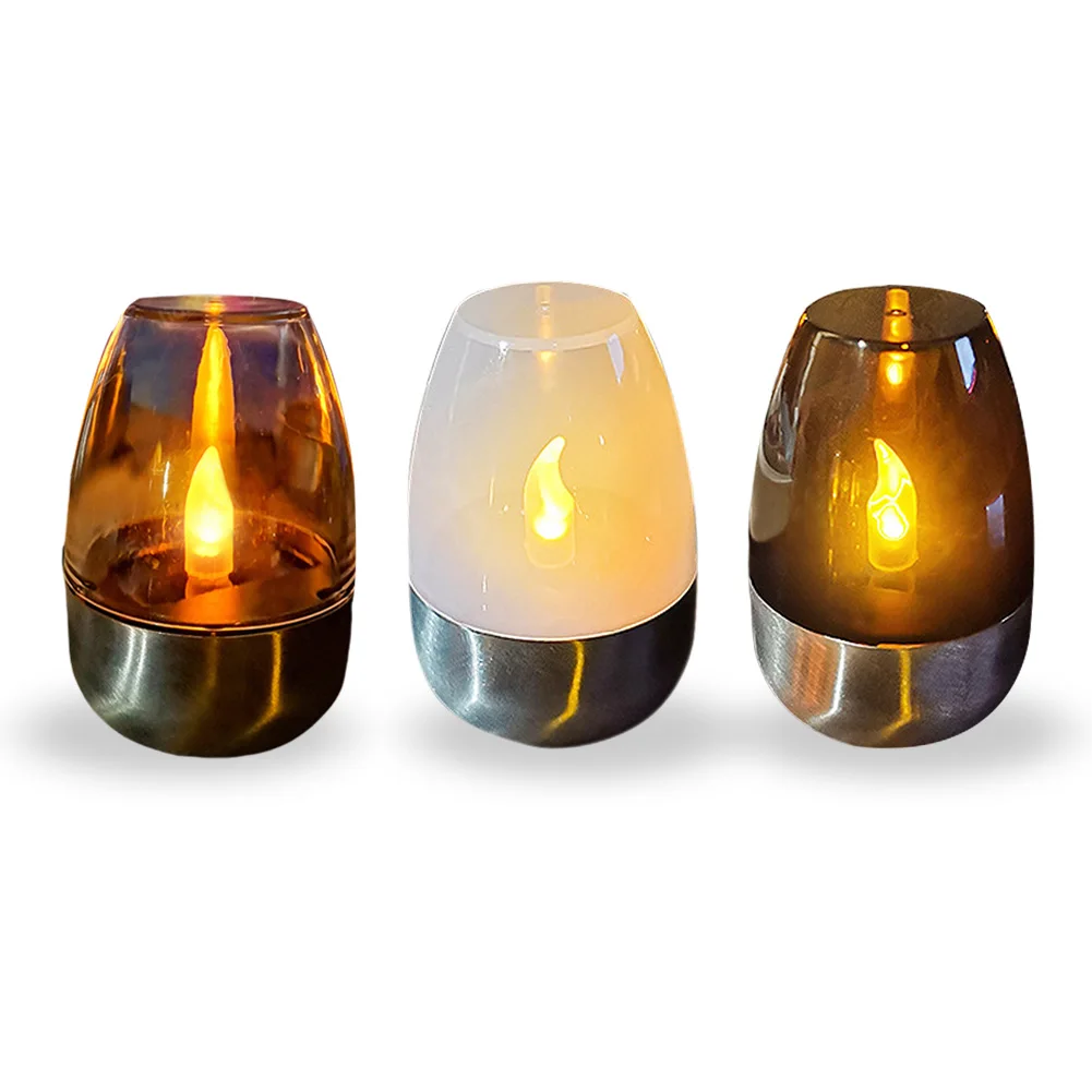 Solar Flameless Candle Lamp Stainless Steel Flashing Candle Lamp Waterproof Candle Night Light for Birthday Party Decoration