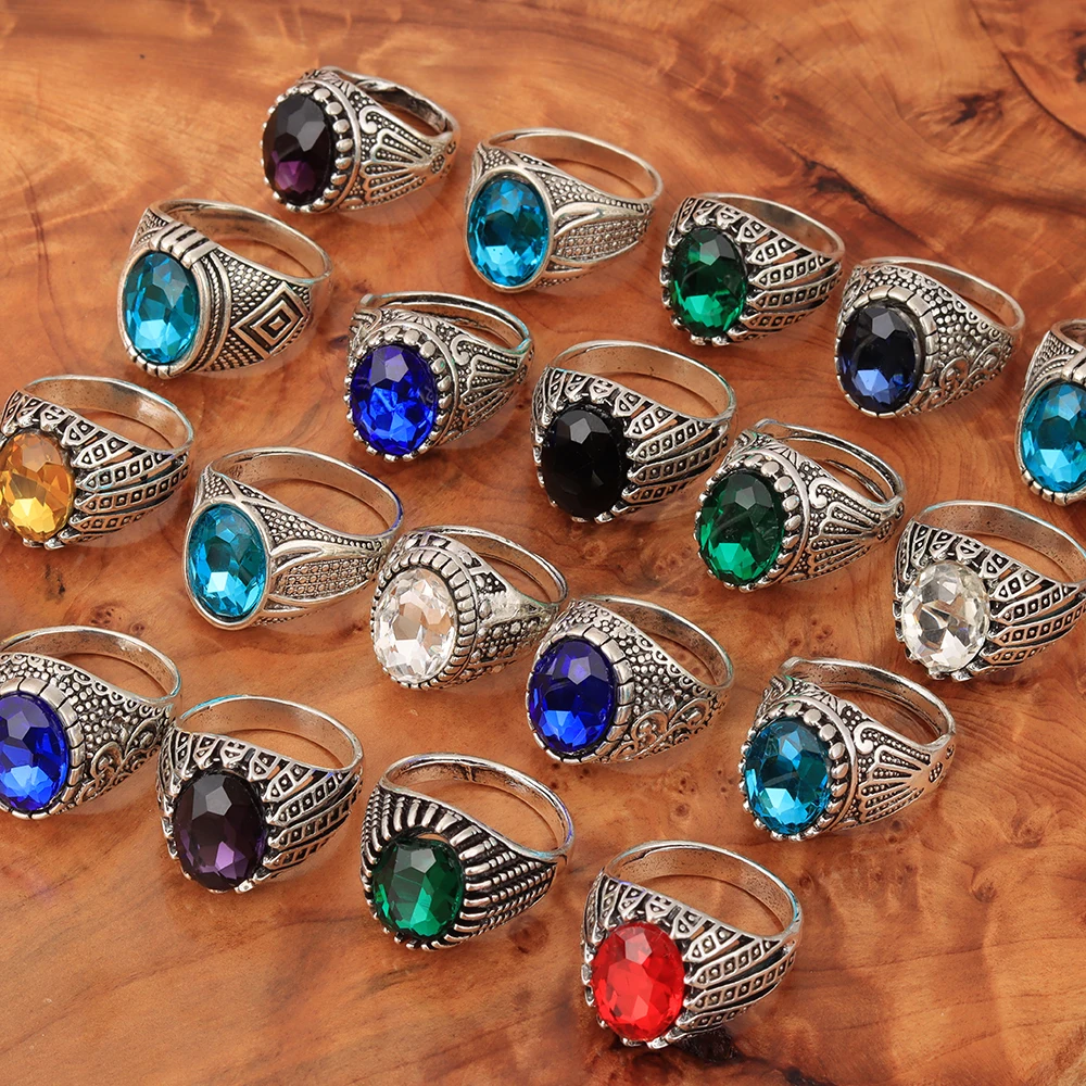 Bulk lots 20pcs Color Mix Big Crystal Stone Vintage Rings for Women Styles Mix Mens Luxury Antique Zircon Stone Rings