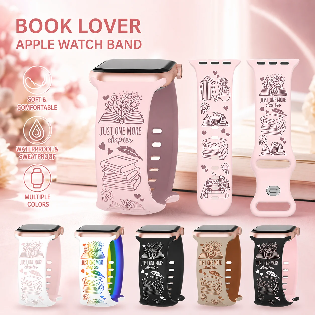 Image of Uhrenarmband für Apple Watch 38/40/41/42/44/45/46/49 mm, Damen- und Jugend-Campus-Stil, Buch-Silikonarmband, iWatch-Serie 11 10 987 654