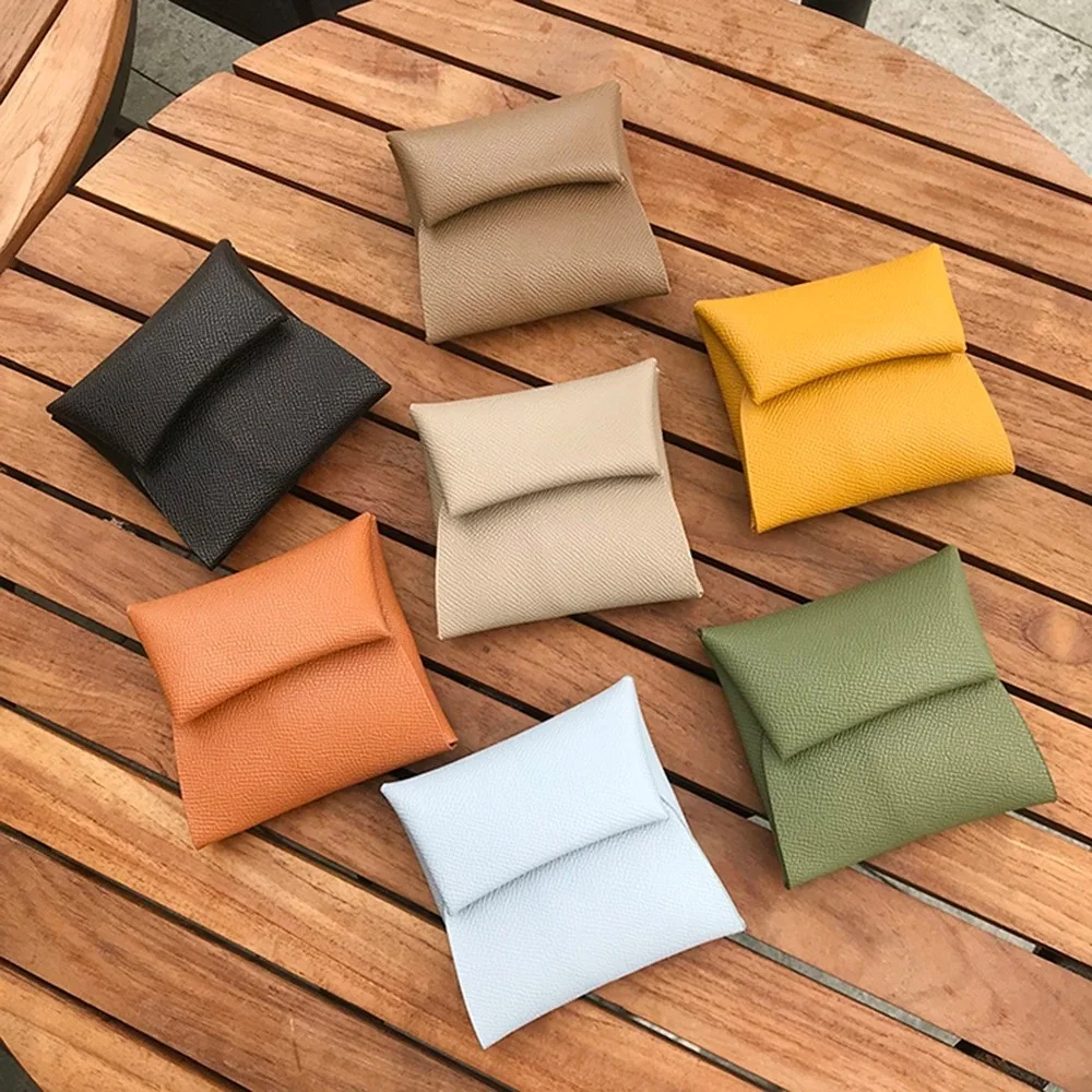 Genuine Leather Coin Purse For Women And Men Luxury Design Fold Credit Card Bag Custom Letters Solid Money Pouch Mini Wallet
