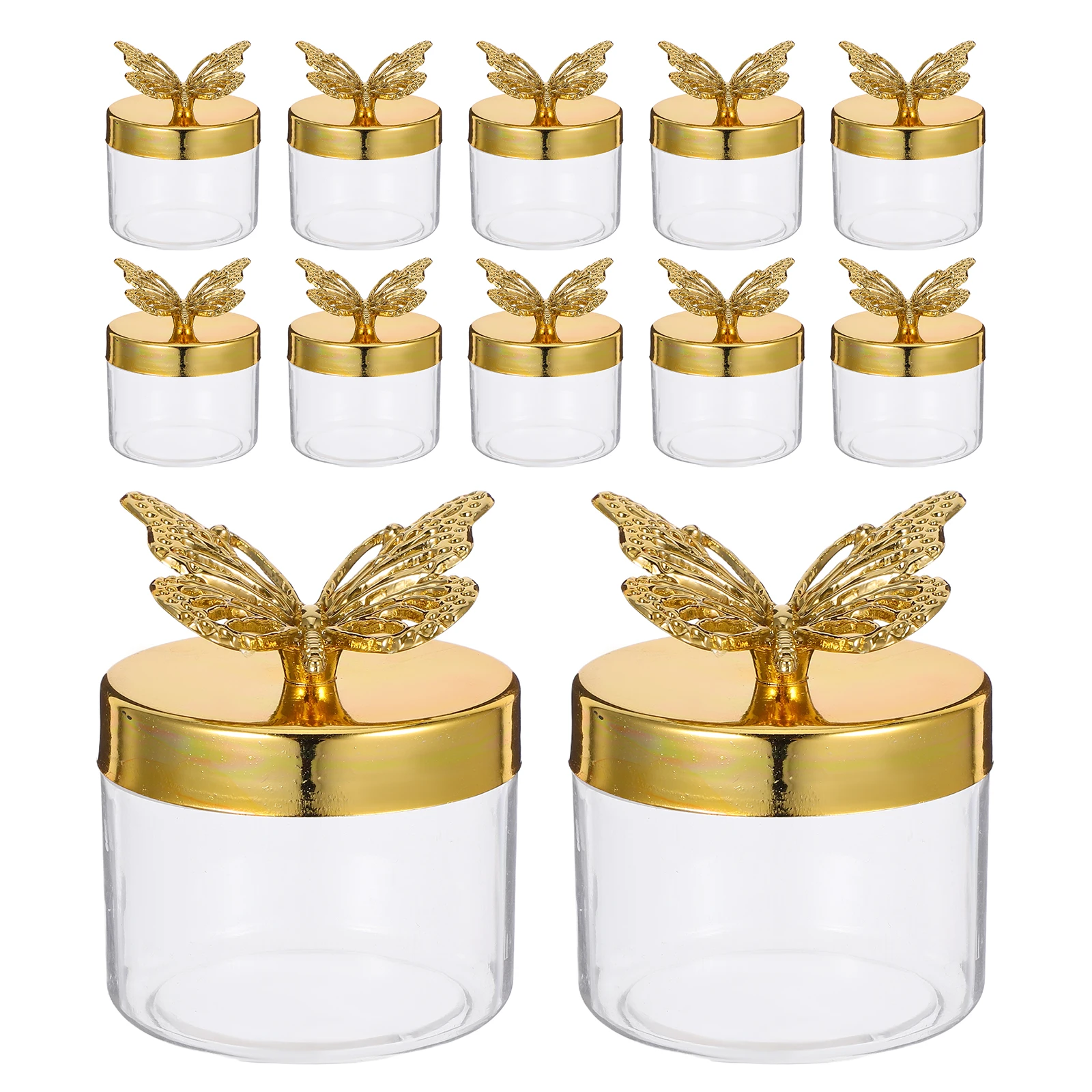 

12Pcs European Style Wedding Candy Boxes Transparent Round Butterfly Lid Candy Containers Biscuit Canister for Wedding Party