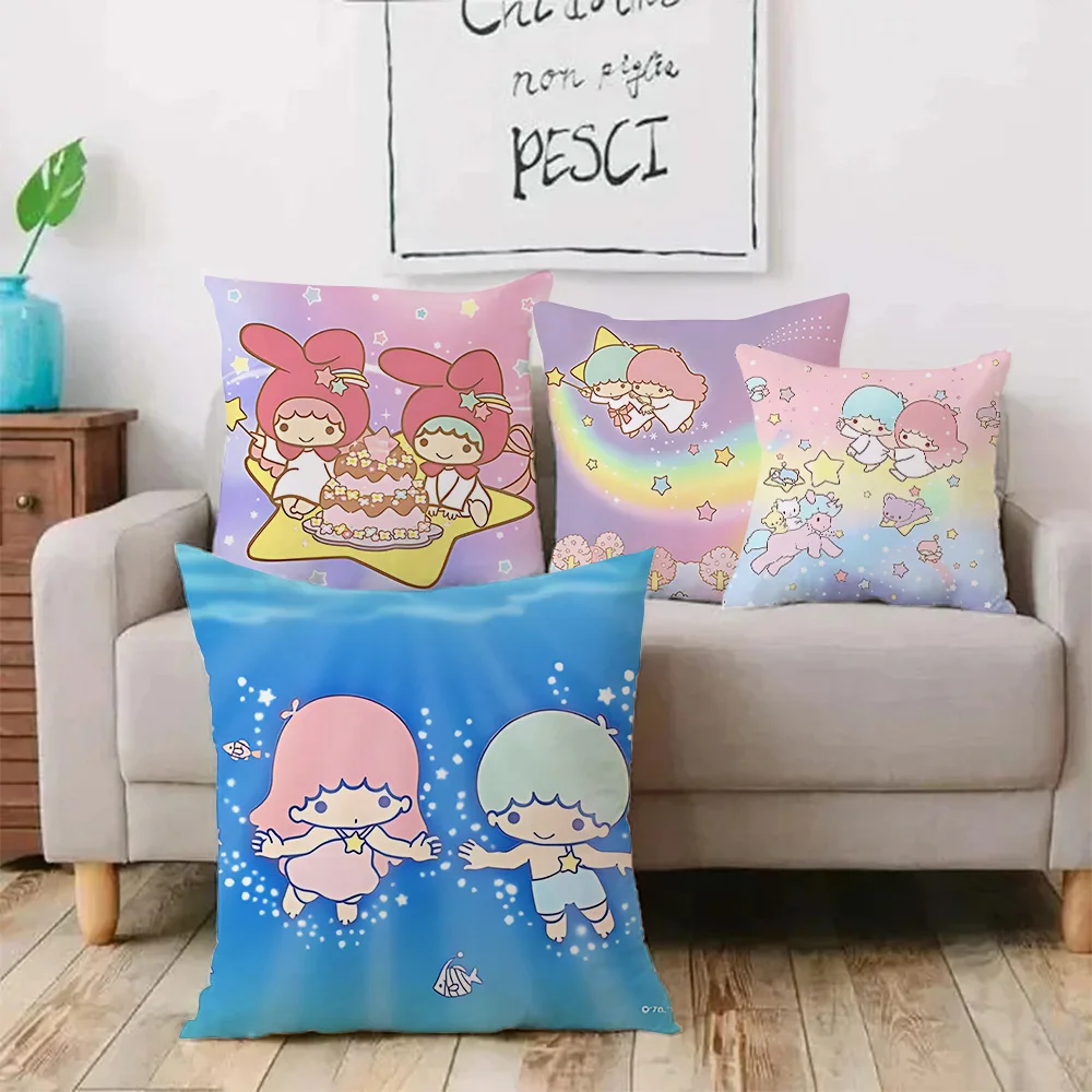 Kawaii Little Twin Stars Cartoon Pillow Covers Cartoon Sofa Decorative Home Double-sided Printing Short Plush Cute Cushion Cover