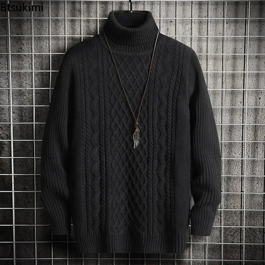 2025 Men's Winter Warm Turtleneck Sweaters Knitted Thick Pullover Casual Sweaters High Neck Knited Solid Color Jumpers for Men