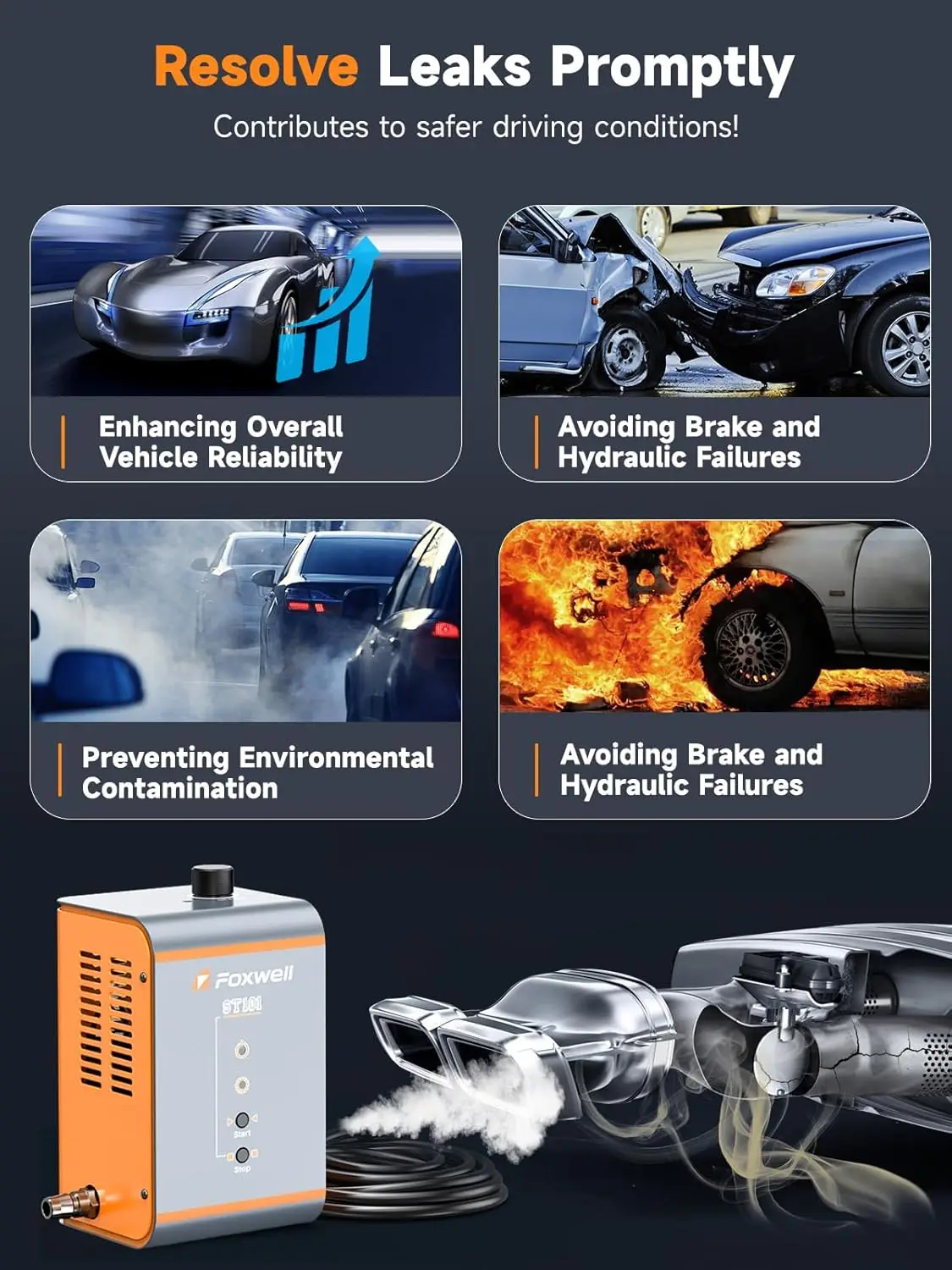 FOXWELL ST101 توربو سيارة كاشف تسرب الدخان 12 فولت السيارات EVAP كاشف تسرب ماسورة زيت مولد الدخان أدوات التفتيش