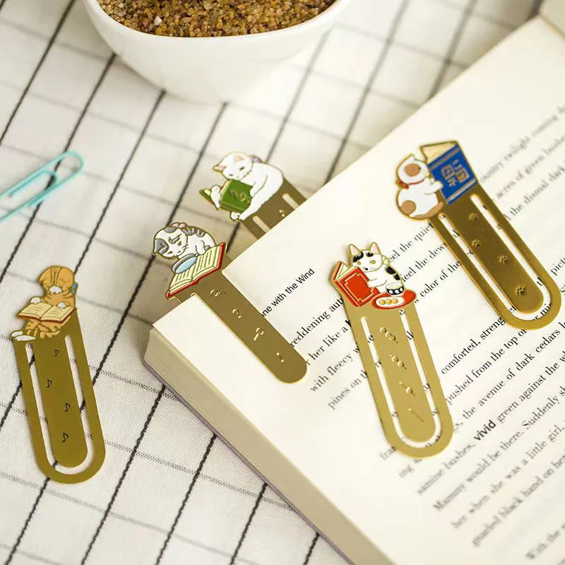 Kawaii Cats Bookmarks Metal Notebook Journal Planner Clips Cute Book Page Holder Korean Stationery Reading Tools Office Supplies