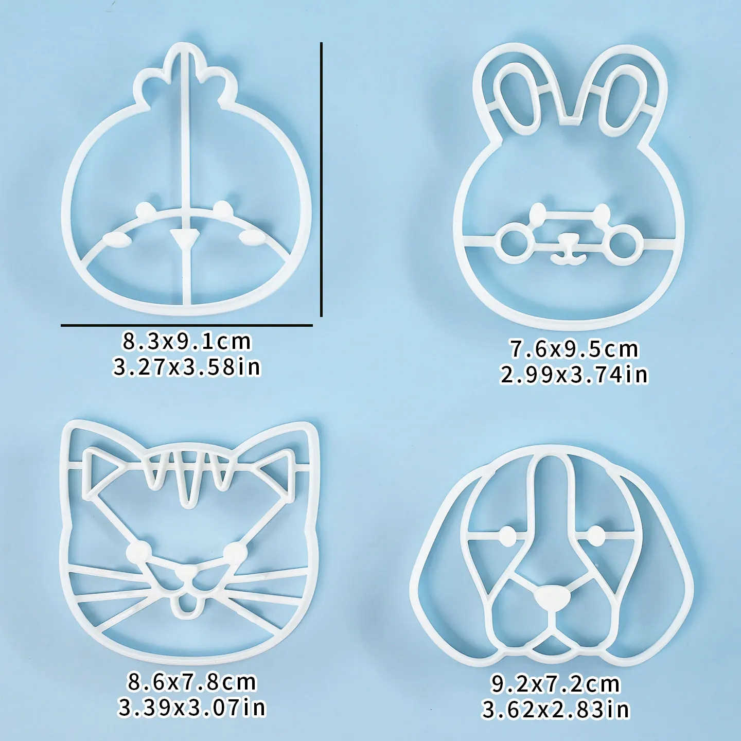4 Pcs Animal Cookie Cutters Set 3D Cute Dog Puppy Rabbit Bunny Cartoon Cat Kitty Chick Baking Molds for Birthday Party Decor
