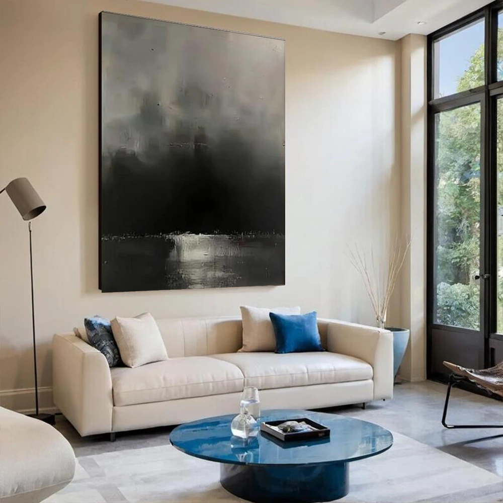 

Large Abstract Oil Painting Hand Drawn Black & White Wabi Sabi Artist Cloth Wall Decorative Art for Living Space