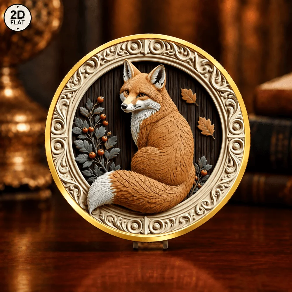1pc Wilderness Fox Wolf Commemorative Coin Color Print Cute Animal Artwork Metal Challenge Coin Gifts for Wildlife Art Lovers