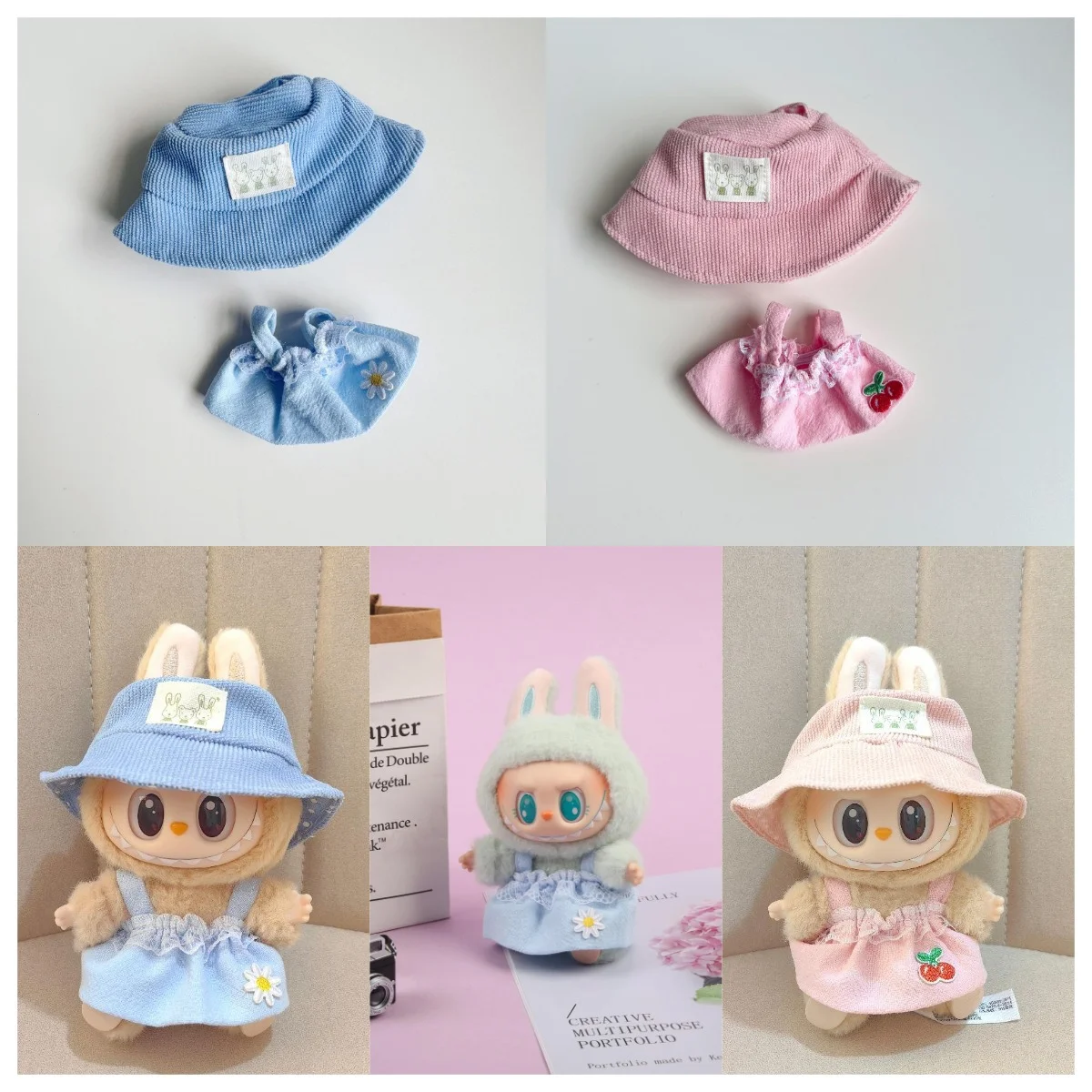 

Pink and Blue Dress Two-piece Clothing Accessory Set Cute MiniPlush Doll Clothing Accessory Set