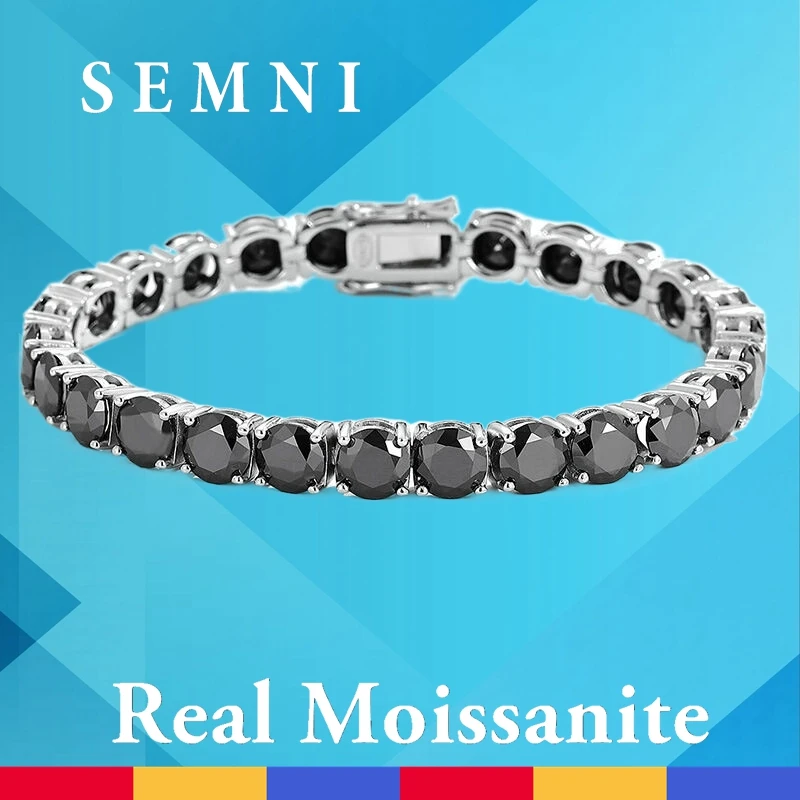 

SEMNI 3--6.5mm Black Moissanite Diamond Tennis Bracelet for Women Men 925 Sterling Silver White Gold Plated Bangle Sparkling GRA