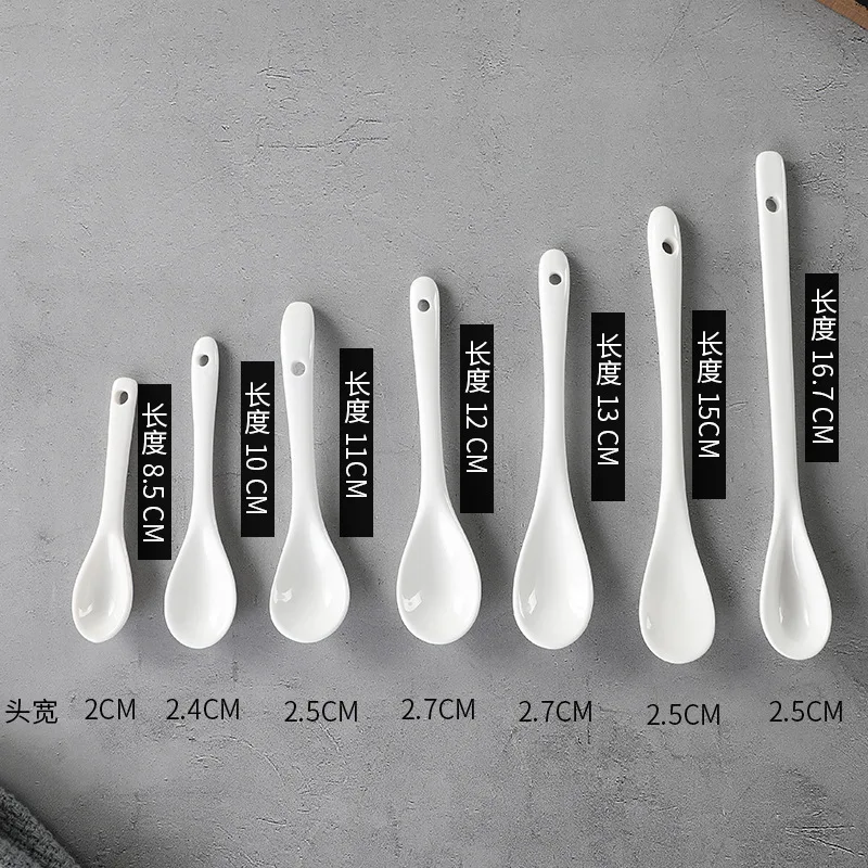 (50pcs) 8cm 10cm 12cm 13cm Porcelain Mini Spoon Spice Coffee Ceramic Spoons