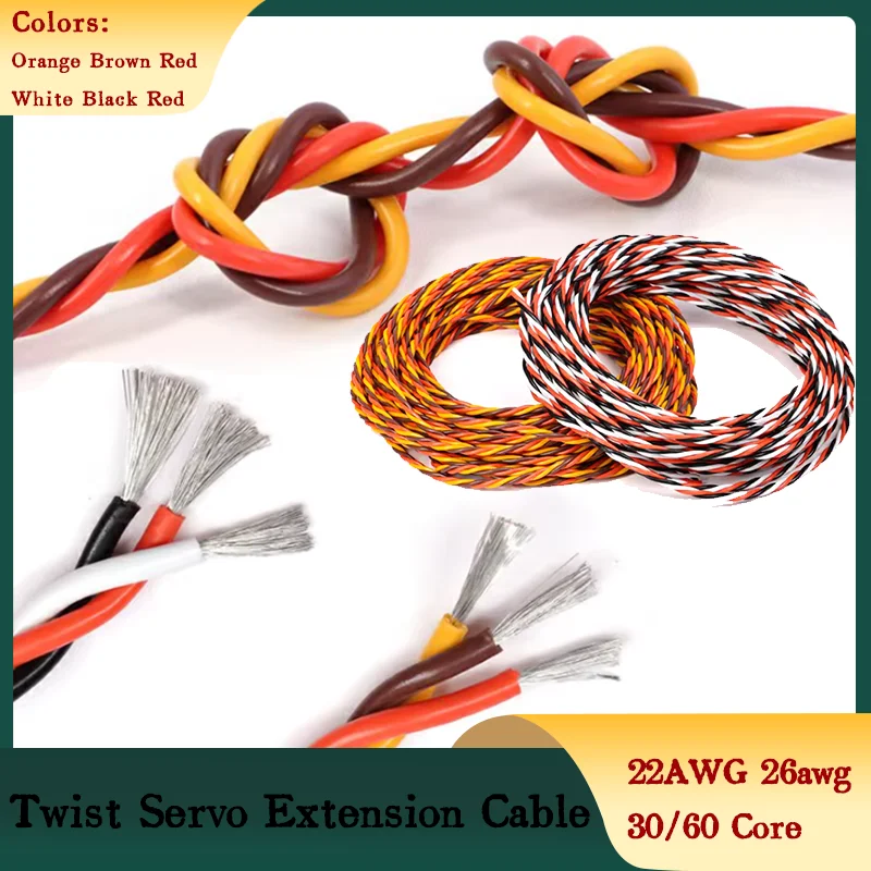 

Twist Servo Extension Cable 22AWG 26awg 30/60 Core RC Airplane Accessories 3 Way JR Futaba Twisted Wire Lead 2/5/10m