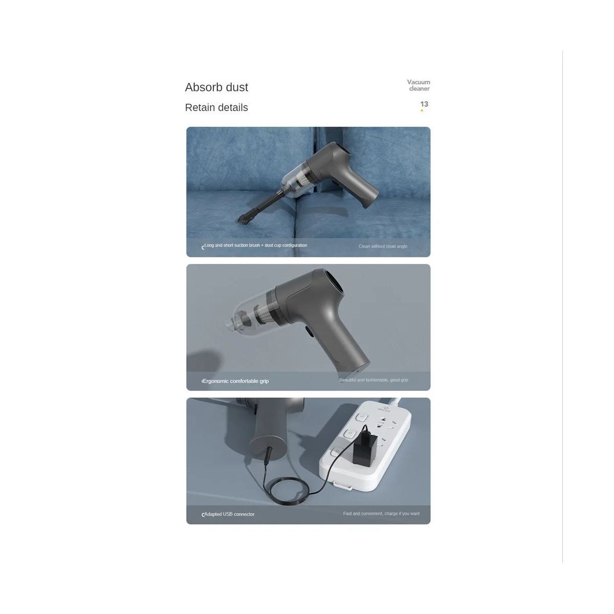 Портативный автомобильный пылесос 11000 па, Мощное всасывание, пылесос двойного использования, ручная уборка для автомобиля, дома, рабочего стола-A