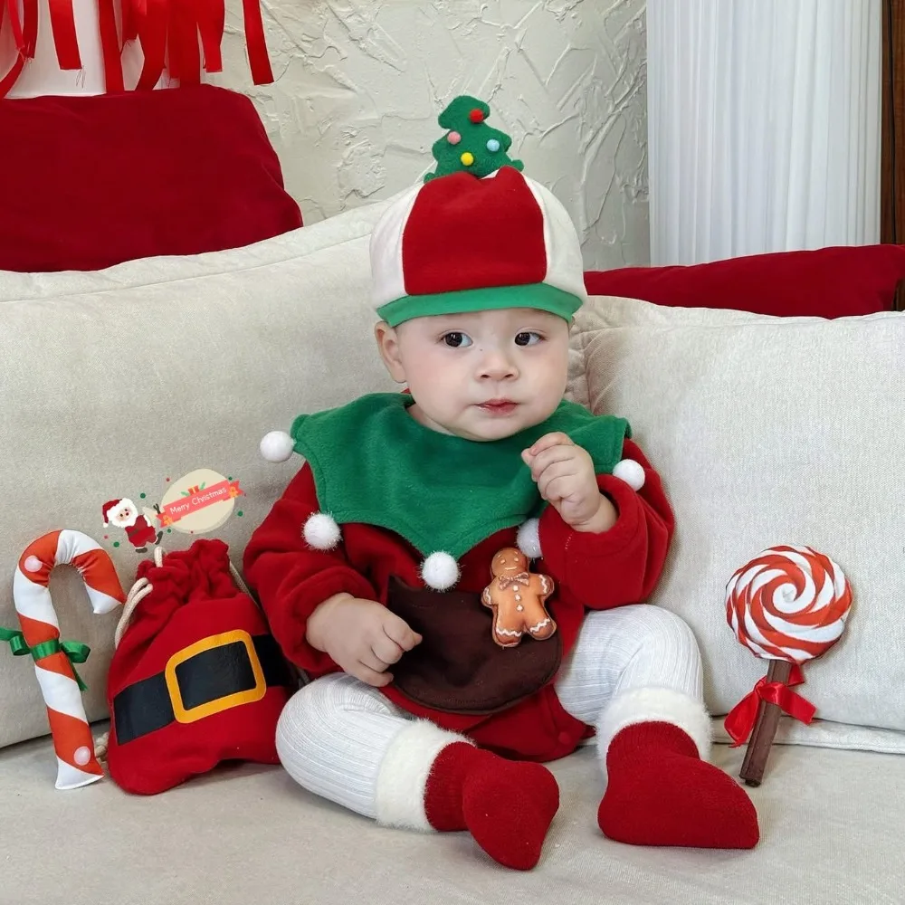 Baby Christmas Outfit Long Sleeve Bodysuit Korean Style Infant Romper Jumpsuit for Newborn Boys Girls Photo Shoot Party Clothes