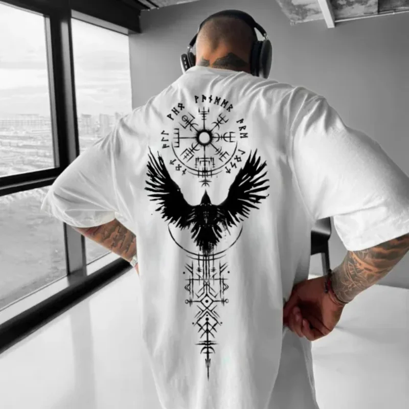 

Men's and Women's Simple and Elegant Large Pattern Printed Retro Street Style Short-sleeved Oversized Round Neck T-shirt