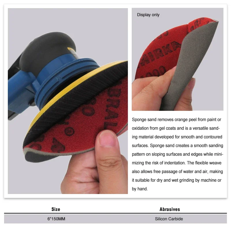 Abralon Mirka 사포, 습식 건식 폼 스폰지 샌딩 디스크, 150mm 후크 및 루프, 자동차 연마 연삭용 180-4000Grit, 6 인치