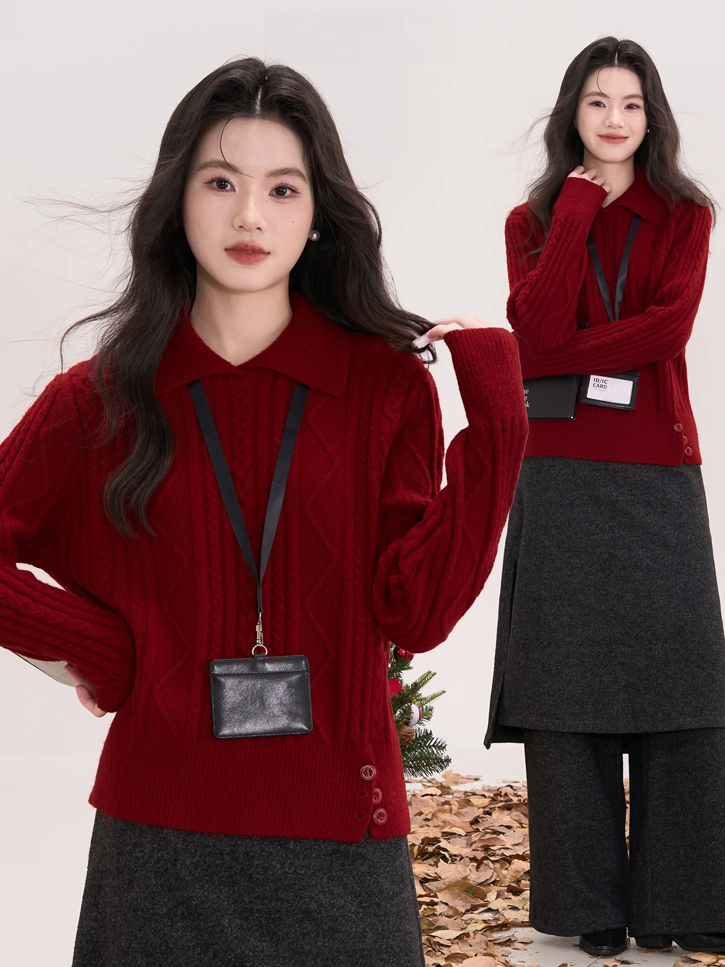 

Thiened Knitted Sweater Casual Sle Women's Spring Autumn Red Long Sve Cardigan Soft Polyester Nylon Blend Comfortable