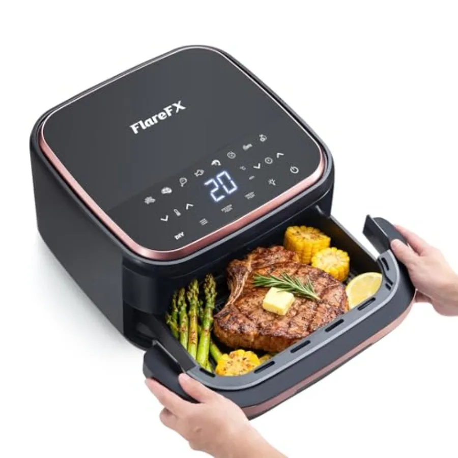 

4.5QT Air Fryer Pizza Oven with 11 Presets Dual Heating 360 Airflow Nonstick Interior Viewing Window Touch Display for Roast Ba