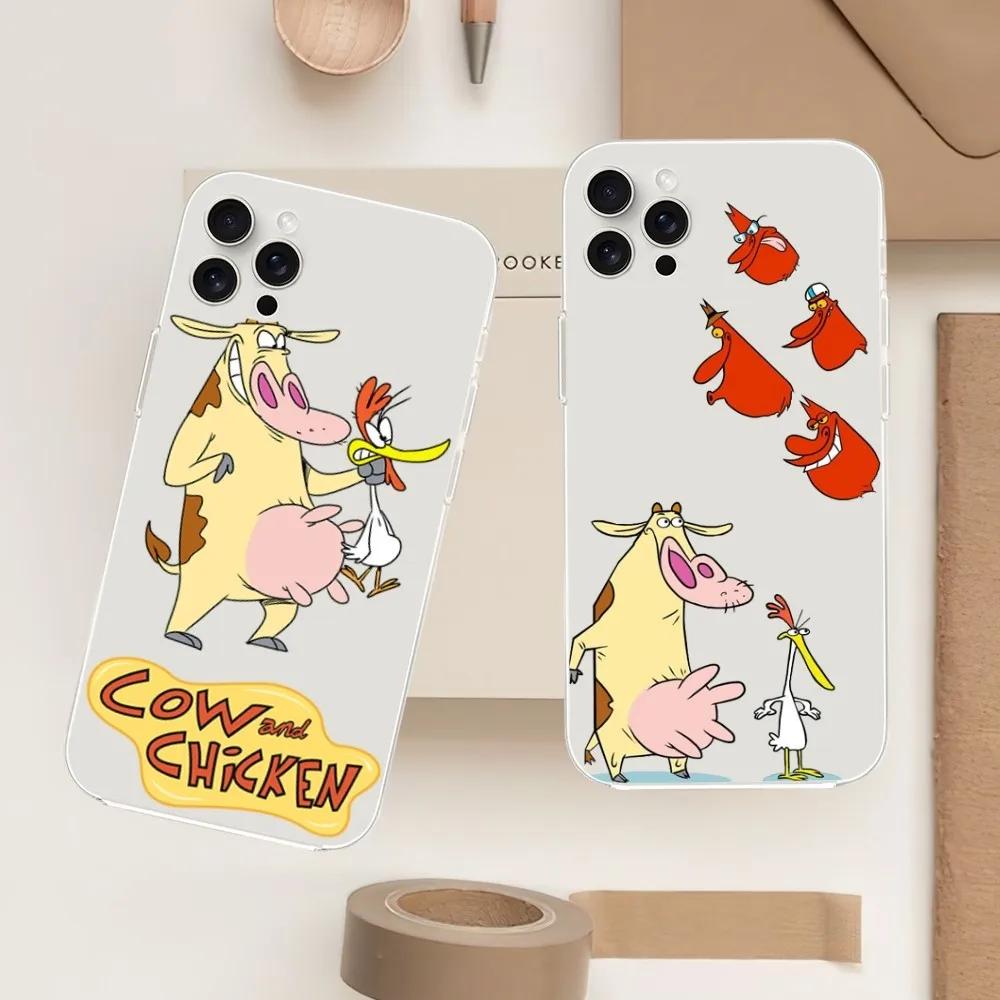 Cartoon C-Cow and C-Chicken Phone Case For Samsung Galaxy S20 S22 S23 A71 FE Lite Plus S21 ULTRA Transparent Shell