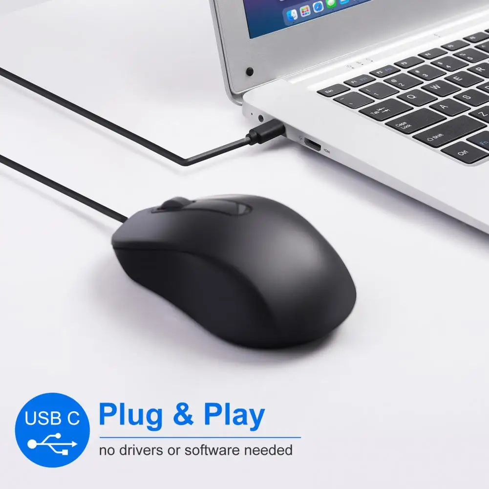 Type-C Wired Mouse Plug Play 1000DPI Speed Mouse Low Latency USB-C Compatible Mice PC Laptop Accessories Computer Supplies