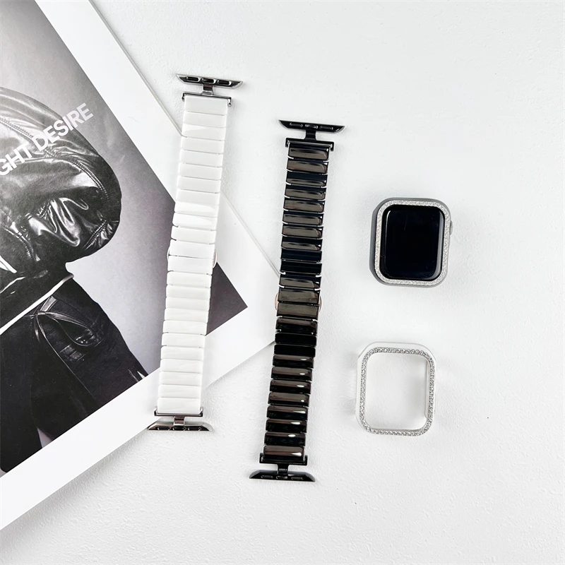 Ceramic Strap for Apple Watch Band 44mm 45mm 42mm 41mm 40mm 38mm Luxury Stainless steel belt bracelet iWatch series 6 se 5 4 3 7