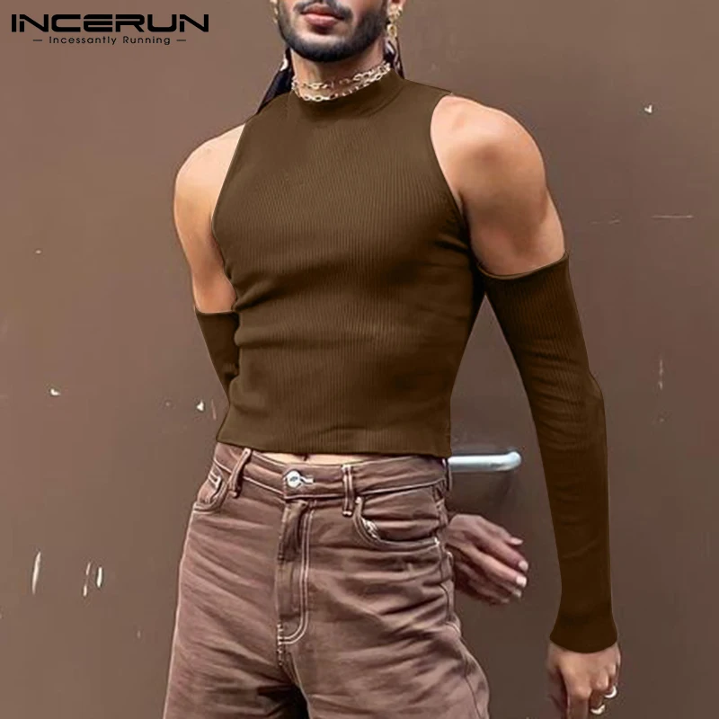 Party Nightclub Style New Men Sexy Leisure Camiseta Solid All-match Fashionable Strapless Hollow Out Long-sleeved T-shirts S-5XL