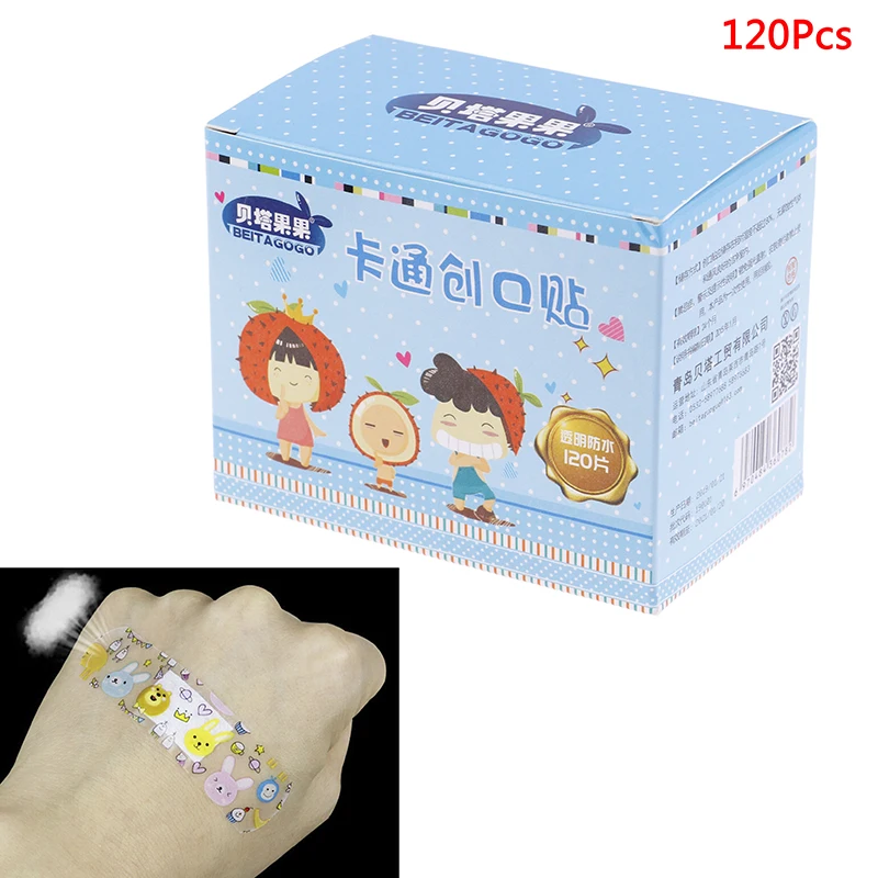 120 Stuks Ademende Transparante Pe Cartoon Band Aids Zelfklevende Verbanden Stickers