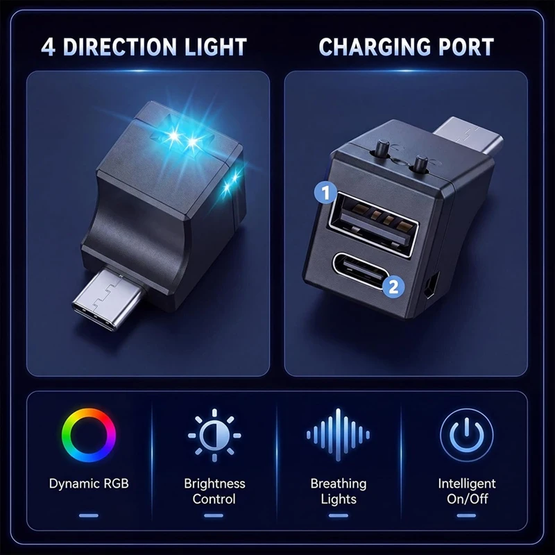 Super Sale 2 Pcs Car USB LED Lights with Dual Charging Port Mini Type-C Interior Light USB Light Button Control Night Lamp for C