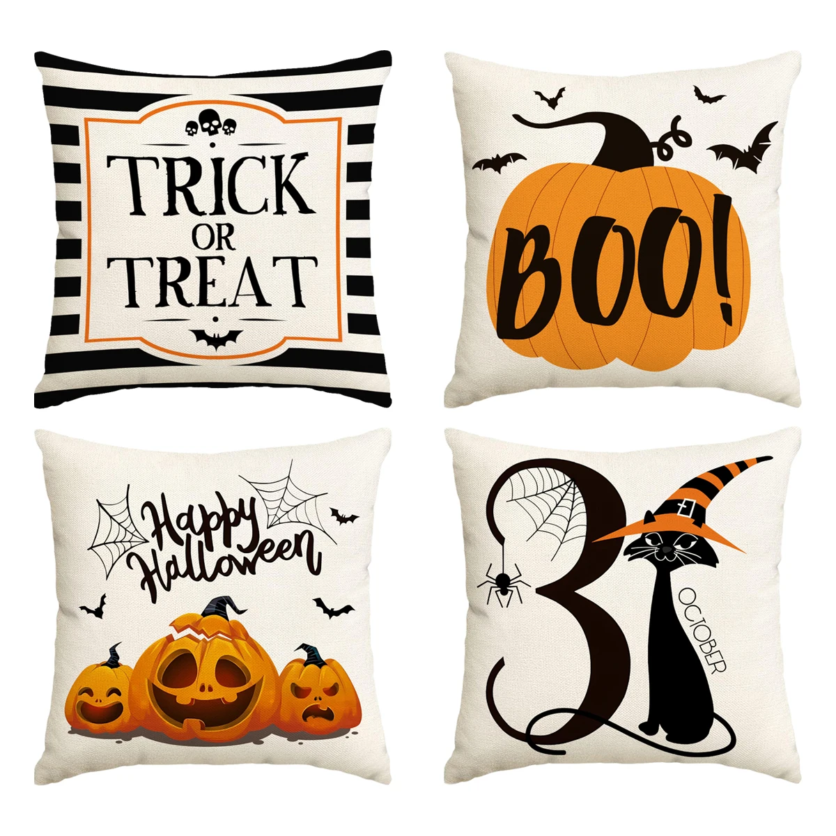 1/4 piece Halloween pillow cover, scary pumpkin, black cat print cushion cover, trick or treat sofa cushion cover for Halloween