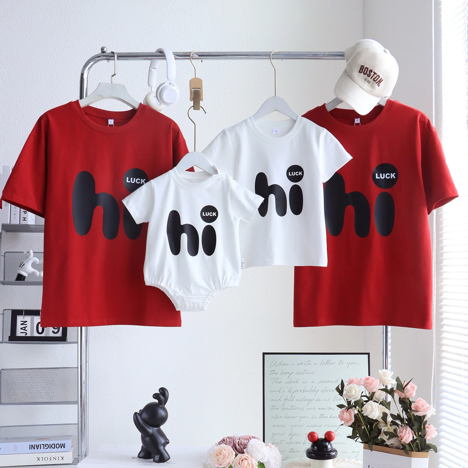 

2026 Summer Family Matching T-Shirt Baby Romper Letter Print Solid Color Basic Daily Outfits For Parents Kids