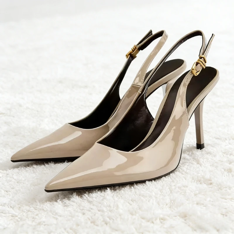 

Роскошные женские туфли-лодочки из лакированной кожи с металлической пряжкой, пикантные женские туфли на высоком каблуке с острым носком, элегантные банкетные офисные туфли