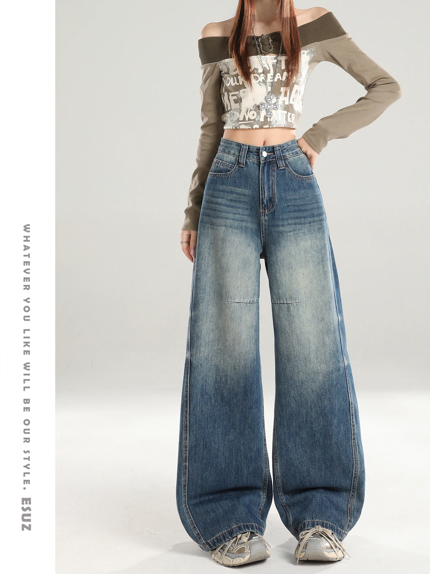 

Offcat Vintage Blue Wide Leg Jeans Women's Loose Scythe Pants Spring 2026 New Style Autumn Winter Casual High Waist Zipper Cl...