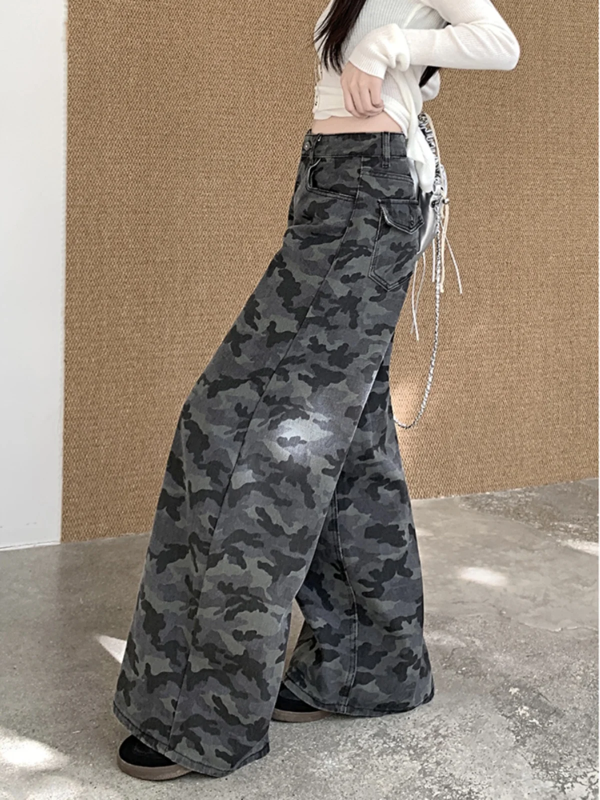 

Широкие джинсы Уличная одежда Женская одежда Для поездок на работу Рабочие Формальные деловые наклонные карманы Простая посадка Короткие необходимые пары