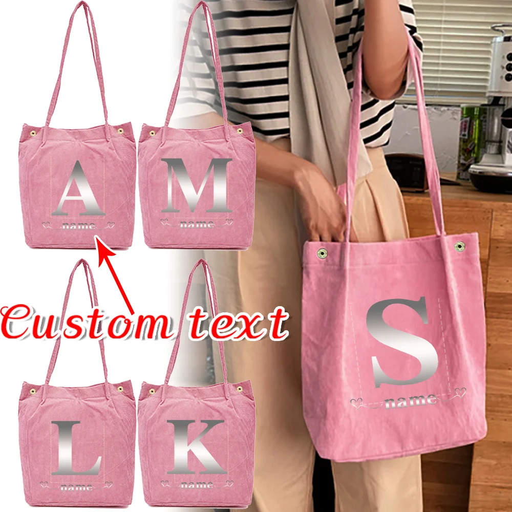 

Personalized Customized New Women's Corduroy Pink Shoulder Bag Fashion Handbag Large Capacity Lightweight Foldable Handbag
