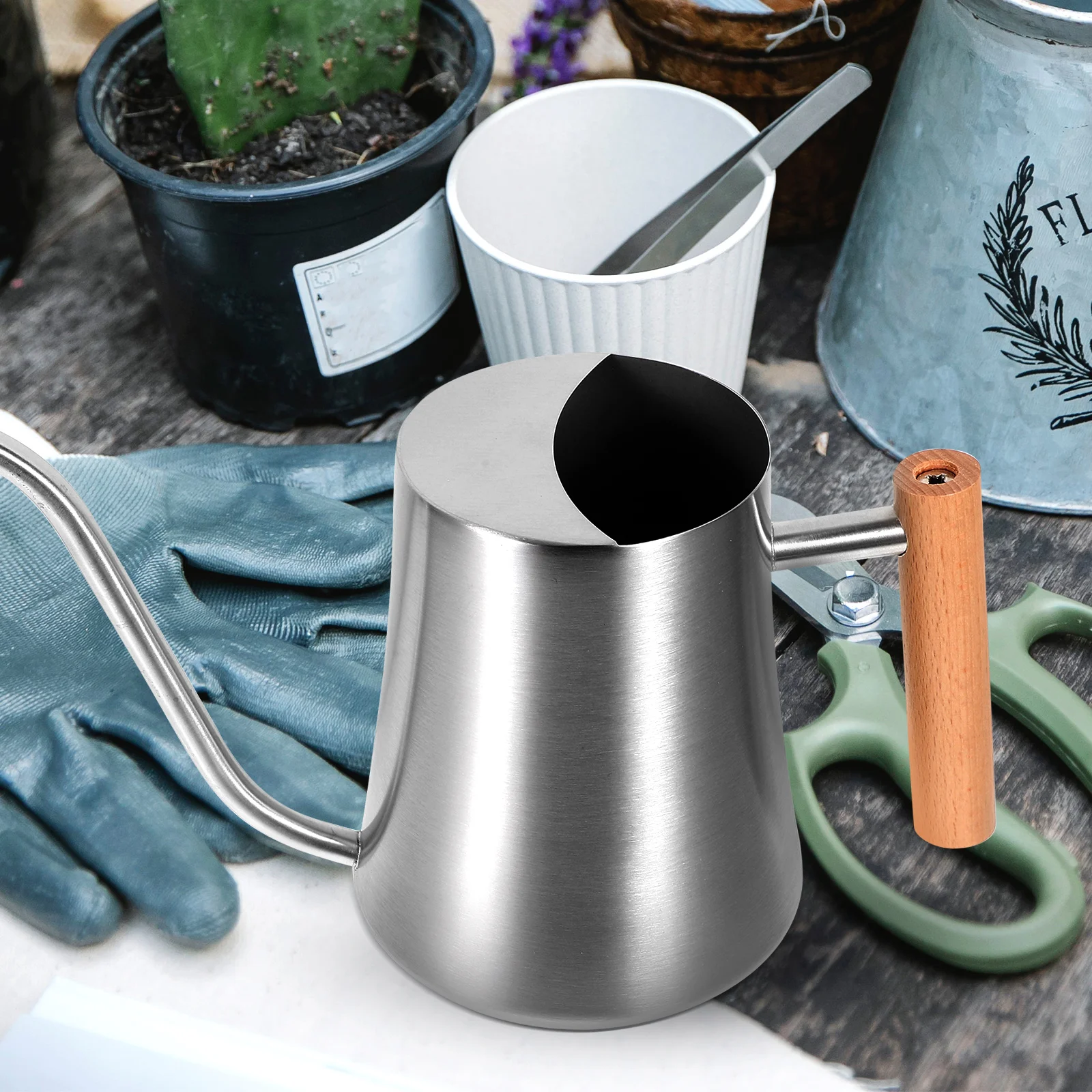 

Stainless Steel Watering Can 1L Long Spout Ergonomic H for Plants Garden Supplies Durable Kettle for indoor