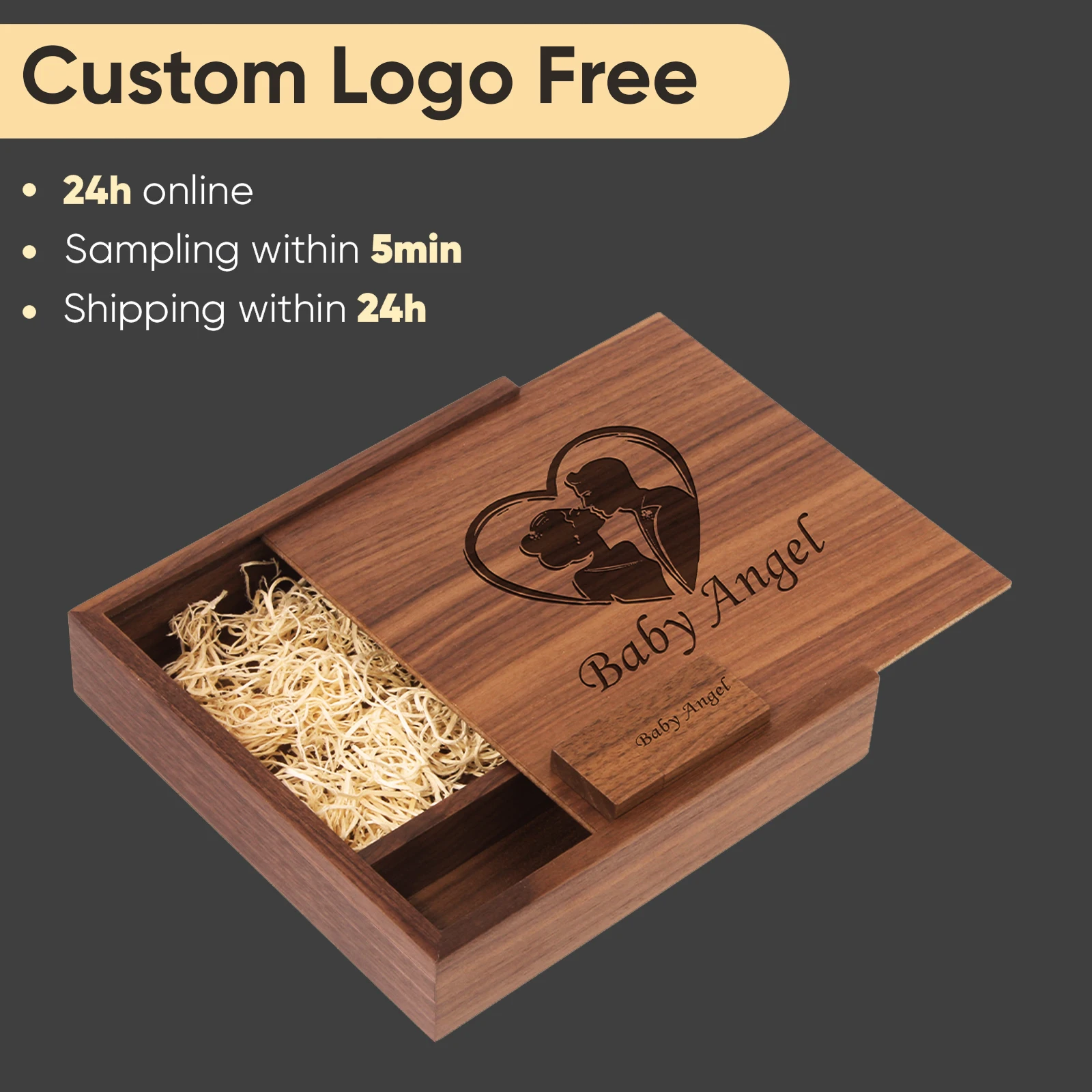 

Wooden Big Box USB Flash Drives 128GB Free Custom Logo Memory Stick 64GB High Speed Pen Drive 32GB Personalized Pendrive 16GB