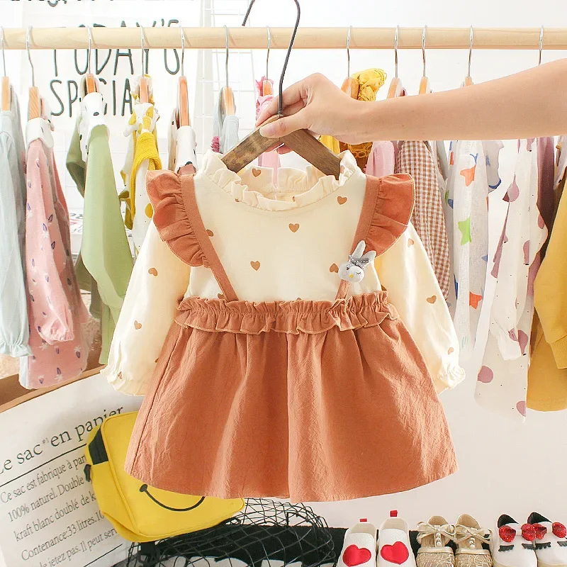 Spring Summer Cute Small Baby Dresses Cute Kids Infant Toddler Girls Clothes Long Sleeve O-Neck Cotton Dot Girl Clothes Dress